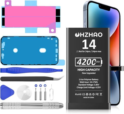 إصدار جديد 4200 مللي أمبير في الساعة بديل متوافق مع بطارية iPhone 14، 2024 ترقية دورة 0 ذات سعة عالية مع مجموعة أدوات إصلاح احترافية in Kuwait