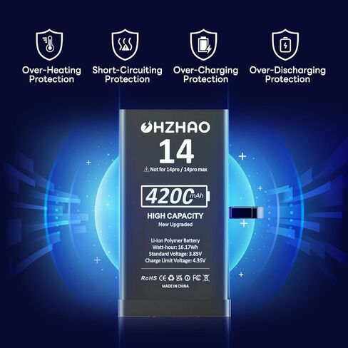 إصدار جديد 4200 مللي أمبير في الساعة بديل متوافق مع بطارية iPhone 14، 2024 ترقية دورة 0 ذات سعة عالية مع مجموعة أدوات إصلاح احترافية in Kuwait