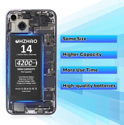 إصدار جديد 4200 مللي أمبير في الساعة بديل متوافق مع بطارية iPhone 14، 2024 ترقية دورة 0 ذات سعة عالية مع مجموعة أدوات إصلاح احترافية in Kuwait