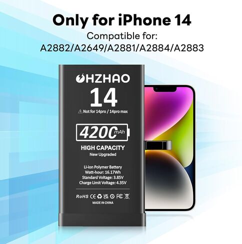 إصدار جديد 4200 مللي أمبير في الساعة بديل متوافق مع بطارية iPhone 14، 2024 ترقية دورة 0 ذات سعة عالية مع مجموعة أدوات إصلاح احترافية in Kuwait