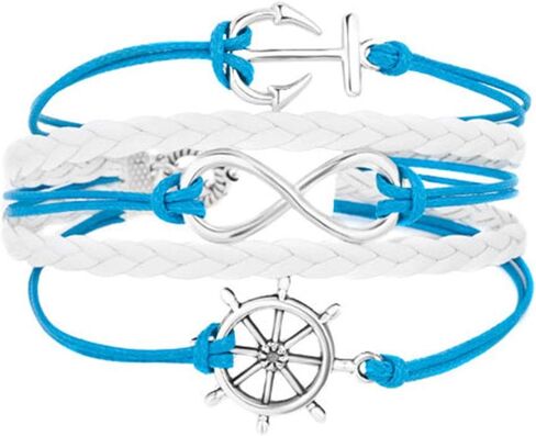 Navy Rudder Infinity Multilayer Braided Leather Anchor Wrap Bracelet in Saudi Arabia