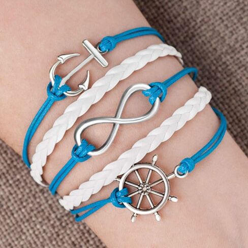 Navy Rudder Infinity Multilayer Braided Leather Anchor Wrap Bracelet in Saudi Arabia