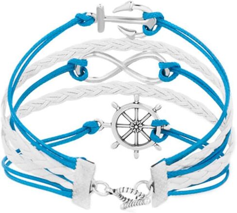 Navy Rudder Infinity Multilayer Braided Leather Anchor Wrap Bracelet in Saudi Arabia
