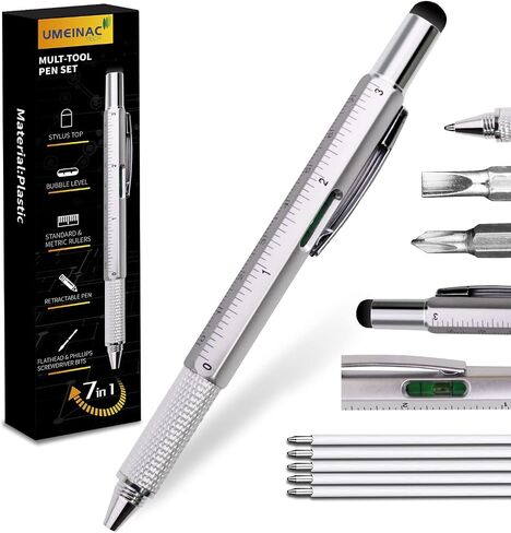 UMEINAC Multitool Pen, 7 in 1 Multitool Tech Tool Pen for Men, Construction Tools Gadget Stocking Stuffers Gifts for Dad Husband Father - Silver in Saudi Arabia