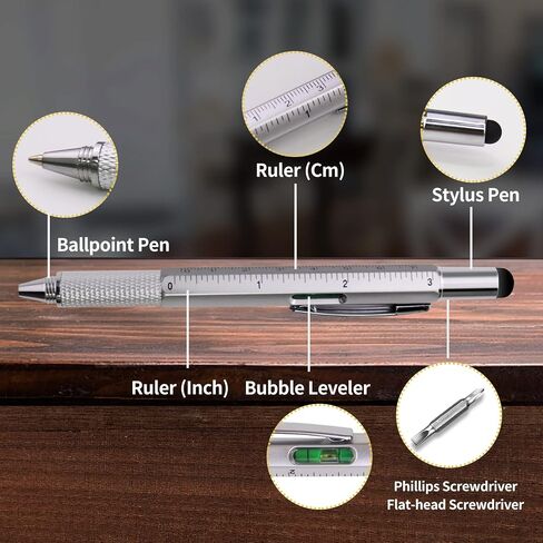UMEINAC Multitool Pen, 7 in 1 Multitool Tech Tool Pen for Men, Construction Tools Gadget Stocking Stuffers Gifts for Dad Husband Father - Silver in Saudi Arabia