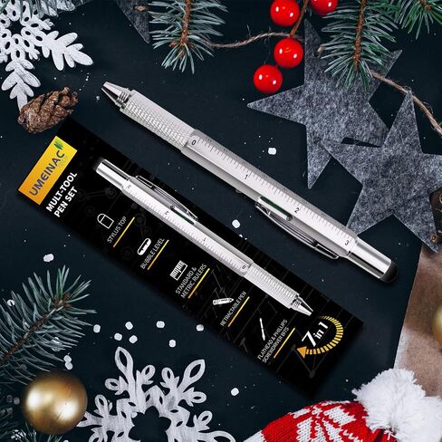 UMEINAC Multitool Pen, 7 in 1 Multitool Tech Tool Pen for Men, Construction Tools Gadget Stocking Stuffers Gifts for Dad Husband Father - Silver in Saudi Arabia