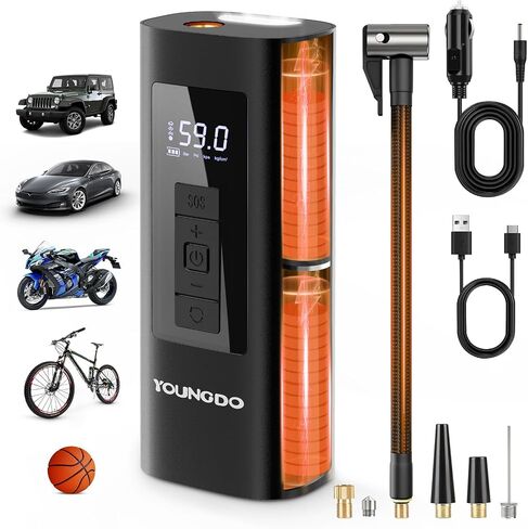 YOUNGDO Tire Inflator Portable Air Compressor Air Pump for Car Tires with 150 PSI,One Click Smart Pump Tire Inflator with Emergency Light for Car, Motorcycle, Bicycle and Ball in Saudi Arabia