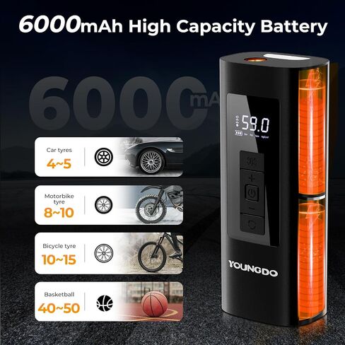 YOUNGDO Tire Inflator Portable Air Compressor Air Pump for Car Tires with 150 PSI,One Click Smart Pump Tire Inflator with Emergency Light for Car, Motorcycle, Bicycle and Ball in Saudi Arabia