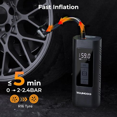 YOUNGDO Tire Inflator Portable Air Compressor Air Pump for Car Tires with 150 PSI,One Click Smart Pump Tire Inflator with Emergency Light for Car, Motorcycle, Bicycle and Ball in Saudi Arabia