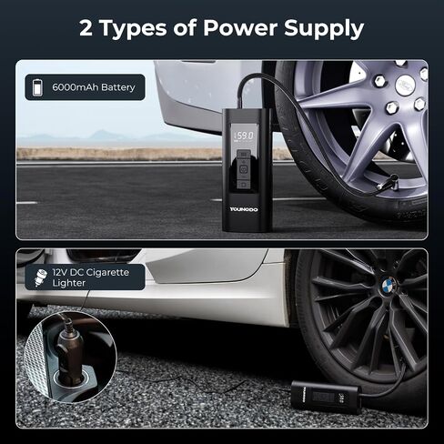 YOUNGDO Tire Inflator Portable Air Compressor Air Pump for Car Tires with 150 PSI,One Click Smart Pump Tire Inflator with Emergency Light for Car, Motorcycle, Bicycle and Ball in Saudi Arabia