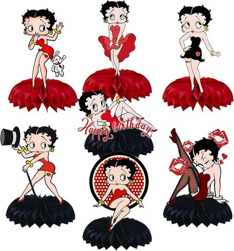 Betty Birthday Party Decorations, 7Pcs Betty Theme Party Centerpieces, Photo Booth Props, Cake Toppers, Betty Party Supplies for Girls and Boys, Fans in Kuwait