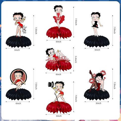 Betty Birthday Party Decorations, 7Pcs Betty Theme Party Centerpieces, Photo Booth Props, Cake Toppers, Betty Party Supplies for Girls and Boys, Fans in Kuwait