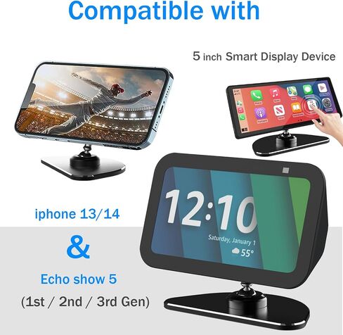 Adjustable Metal Stand for Echo Show 5 (3rd Gen), Smart Display Holder Tilt + Swivel Stand with Magnetic, Anti-Slip Base Compatible with iPhone 13/14 & Show 5 (Silver) in Saudi Arabia