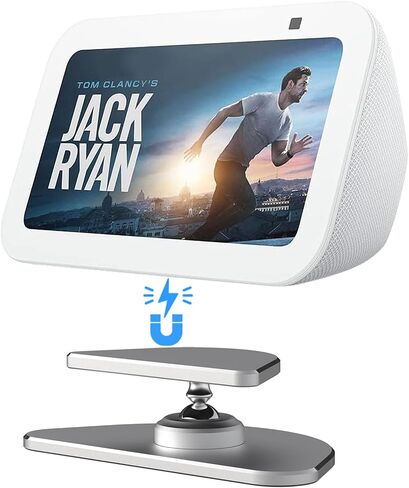 حامل معدني قابل للتعديل لـ Echo Show 5 (الجيل الثالث)، حامل شاشة ذكي إمالة + حامل دوار مع قاعدة مغناطيسية مضادة للانزلاق متوافقة مع iPhone 13/14 وShow 5 (فضي) in Kuwait