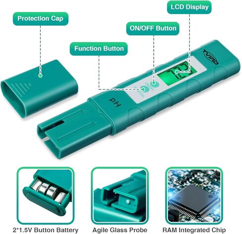 مقياس درجة الحموضة الرقمي، 0.01 مقياس درجة الحموضة عالي الدقة، مجموعة 4 في 1 مع درجة حرارة TDS PH EC، نطاق قياس 0-14 درجة الحموضة، جهاز اختبار جودة المياه للزراعة المائية، وأحواض السمك، ومياه الشرب، وحمام السباحة in Kuwait
