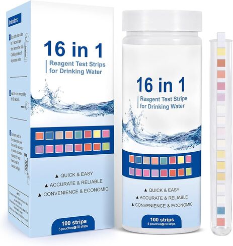 مجموعات اختبار مياه الشرب للبئر: مجموعة اختبار المياه 16 في 1 لاختبار جودة مياه الآبار المنزلية - عدد 100 شريط اختبار للمياه، اختبار سهل لصلابة الرصاص، ودرجة الحموضة، والفلورايد والمزيد in Kuwait