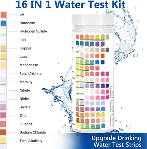 مجموعات اختبار مياه الشرب للبئر: مجموعة اختبار المياه 16 في 1 لاختبار جودة مياه الآبار المنزلية - عدد 100 شريط اختبار للمياه، اختبار سهل لصلابة الرصاص، ودرجة الحموضة، والفلورايد والمزيد in Kuwait