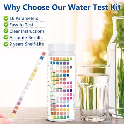 مجموعات اختبار مياه الشرب للبئر: مجموعة اختبار المياه 16 في 1 لاختبار جودة مياه الآبار المنزلية - عدد 100 شريط اختبار للمياه، اختبار سهل لصلابة الرصاص، ودرجة الحموضة، والفلورايد والمزيد in Kuwait