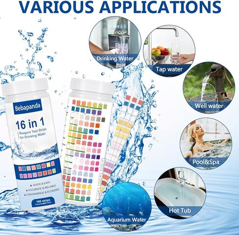 مجموعات اختبار مياه الشرب للبئر: مجموعة اختبار المياه 16 في 1 لاختبار جودة مياه الآبار المنزلية - عدد 100 شريط اختبار للمياه، اختبار سهل لصلابة الرصاص، ودرجة الحموضة، والفلورايد والمزيد in Kuwait