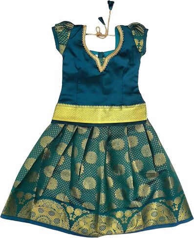Ashwini Girl Polyester Blue Color Pattu Pavadai in Kuwait