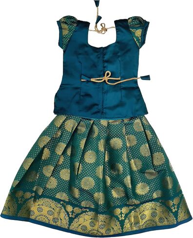Ashwini Girl Polyester Blue Color Pattu Pavadai in Kuwait