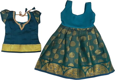 Ashwini Girl Polyester Blue Color Pattu Pavadai in Kuwait
