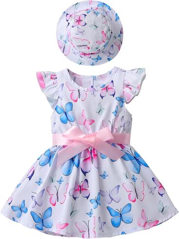 Derouetkia Infant Baby Girl Dress Summer Halter Sleeveless Flower Dresses Toddler Beach Sundress with Hat in Kuwait