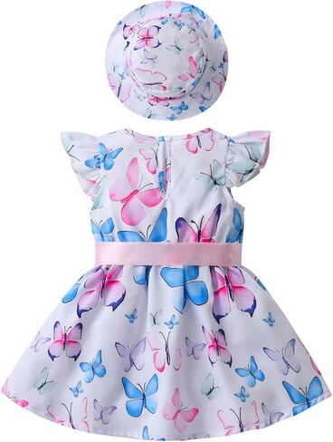 Derouetkia Infant Baby Girl Dress Summer Halter Sleeveless Flower Dresses Toddler Beach Sundress with Hat in Kuwait