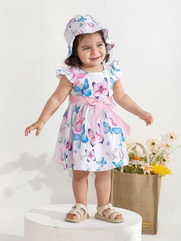 Derouetkia Infant Baby Girl Dress Summer Halter Sleeveless Flower Dresses Toddler Beach Sundress with Hat in Kuwait