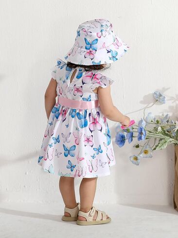 Derouetkia Infant Baby Girl Dress Summer Halter Sleeveless Flower Dresses Toddler Beach Sundress with Hat in Kuwait