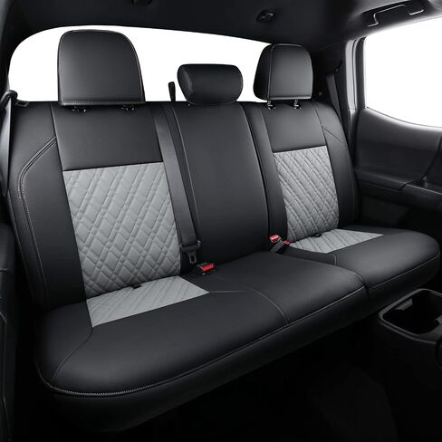 أغطية مقاعد LUCKYMAN CLUB Tacoma، تناسب 2005-2015 Tacoma Crew Double Access Cab V6 PreRunner Base TRD X-Runner مع جلد صناعي مقاوم للماء (الزوج الأمامي 2005-2015، أسود 2 قطعة) in Kuwait