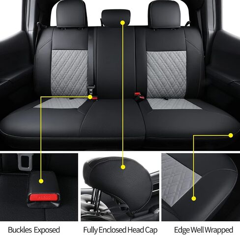 أغطية مقاعد LUCKYMAN CLUB Tacoma، تناسب 2005-2015 Tacoma Crew Double Access Cab V6 PreRunner Base TRD X-Runner مع جلد صناعي مقاوم للماء (الزوج الأمامي 2005-2015، أسود 2 قطعة) in Kuwait