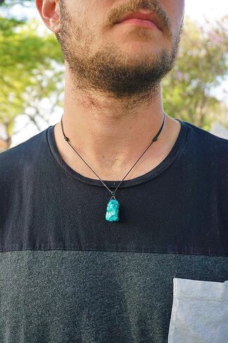 BARBARI Jewelry Raw Turquoise Crystal Necklace | Handmade Gift for Him and Her+ Free Gift Wrap+ Free Gift ! High Quality Rock Healing Gemstone Pendant for Men and Women in Kuwait