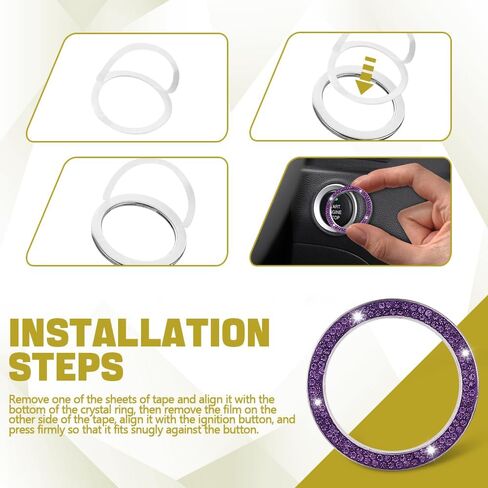 Car Bling Crystal Rhinestone Engine Start Ring Decals, Push to Start Button Cover, Key Ignition & Knob Bling Ring, Key Ignition Knob Bling Ring, Bling Car Accessories for Women in Kuwait