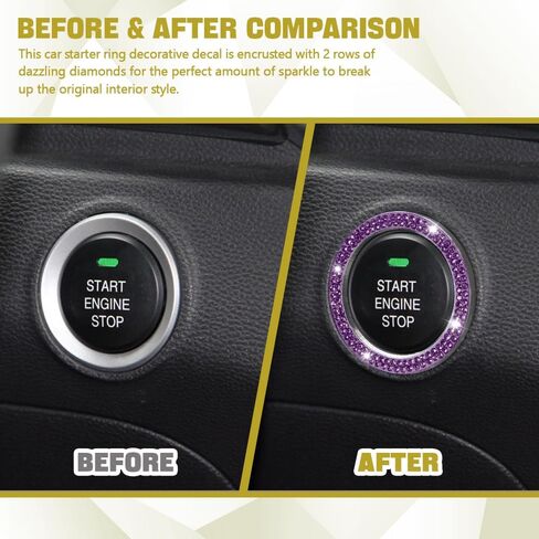 Car Bling Crystal Rhinestone Engine Start Ring Decals, Push to Start Button Cover, Key Ignition & Knob Bling Ring, Key Ignition Knob Bling Ring, Bling Car Accessories for Women in Kuwait