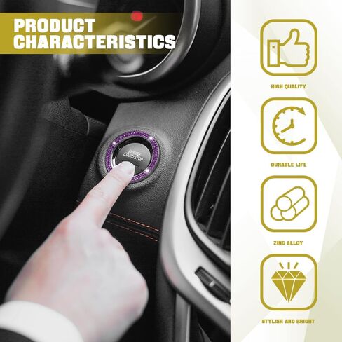 Car Bling Crystal Rhinestone Engine Start Ring Decals, Push to Start Button Cover, Key Ignition & Knob Bling Ring, Key Ignition Knob Bling Ring, Bling Car Accessories for Women in Kuwait