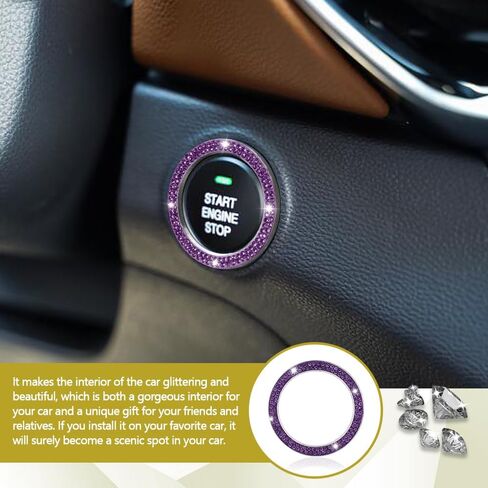 Car Bling Crystal Rhinestone Engine Start Ring Decals, Push to Start Button Cover, Key Ignition & Knob Bling Ring, Key Ignition Knob Bling Ring, Bling Car Accessories for Women in Kuwait