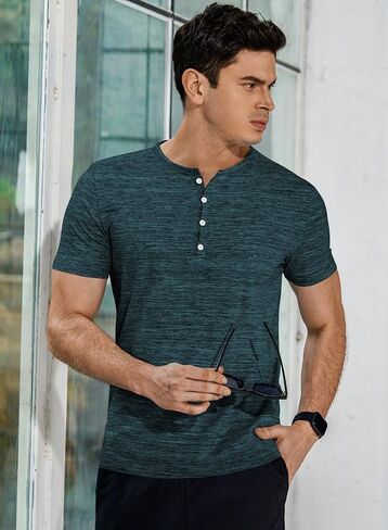 JMIERR Men's Muscle Slim Cotton T Shirt V-Neck Henley Shirt Gym Workout Athletic Tee Shirts in Kuwait