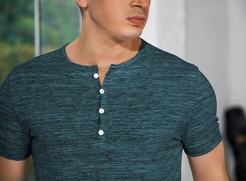 JMIERR Men's Muscle Slim Cotton T Shirt V-Neck Henley Shirt Gym Workout Athletic Tee Shirts in Kuwait