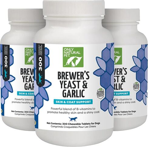 Only Natural Pet Brewer's Yeast & Garlic Chewables - All-Natural Flea & Tick Prevention for Dogs - Fortified with B Vitamins - Promotes Healthy Skin & Coat - 300 Count Tablet (Single) in Saudi Arabia