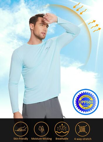 قمصان BALEAF الرجالية للحماية من الشمس، قمصان UV SPF بعامل حماية من أشعة الشمس 50+، أكمام طويلة، حماية من الطفح الجلدي، صيد السمك، الجري، سريعة الجفاف in Saudi Arabia