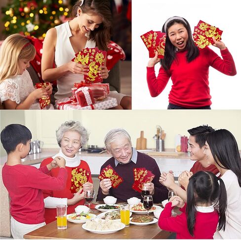 48 PCS Chinese New Year Red Envelopes, The Dragon Year Hong Bao Lucky Money Packets with 24 Patterns Thick Chinese New Year 2024 Red Envelopes for Spring Festival (Chinese Dragon) in Saudi Arabia