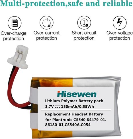 Hisewen CS540 بطارية 2 حزمة، C054 بطارية بديلة لبلنترونيكس CS540 CS540A C054 سماعة رأس لاسلكية 84479-01، 86180-01 in Kuwait