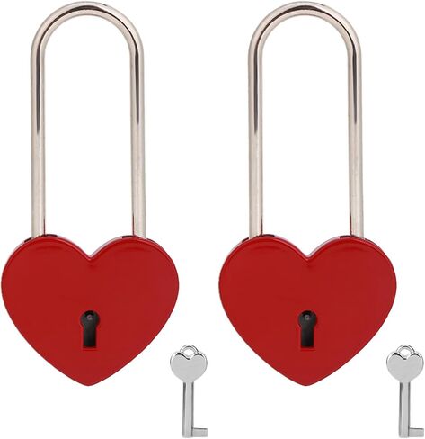Love Lock Heart Padlock, 2PCS 50mm 3.5 inches Rubber Paint Red Craft Single Heart Shape Padlock with Key for Love Lock Bridge, Lovers, Wedding, Anniversary, Travel Gift in Kuwait