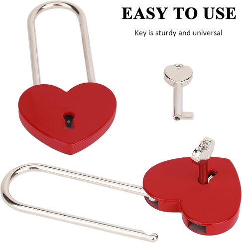 Love Lock Heart Padlock, 2PCS 50mm 3.5 inches Rubber Paint Red Craft Single Heart Shape Padlock with Key for Love Lock Bridge, Lovers, Wedding, Anniversary, Travel Gift in Kuwait