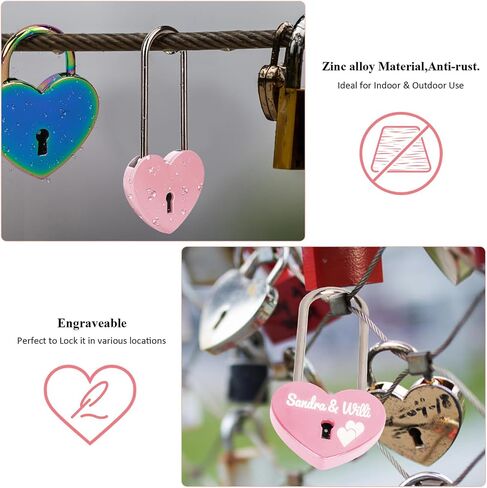 Love Lock Heart Padlock, 2PCS 50mm 3.5 inches Rubber Paint Red Craft Single Heart Shape Padlock with Key for Love Lock Bridge, Lovers, Wedding, Anniversary, Travel Gift in Kuwait