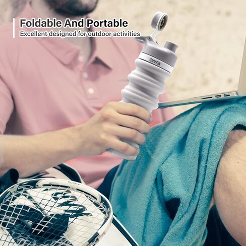 زجاجة مياه قابلة للطي من ONTA - زجاجة مياه قابلة للطي من السيليكون خالية من مادة BPA للسفر، زجاجة مياه محمولة من السيليكون مانعة للتسرب سعة 20 أونصة، رمادي in Kuwait
