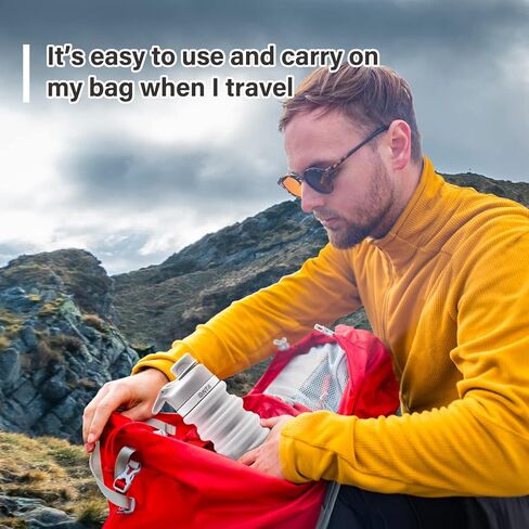 زجاجة مياه قابلة للطي من ONTA - زجاجة مياه قابلة للطي من السيليكون خالية من مادة BPA للسفر، زجاجة مياه محمولة من السيليكون مانعة للتسرب سعة 20 أونصة، رمادي in Kuwait