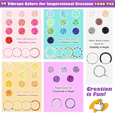 مجموعة صنع أساور خرز الطين من فونتوبيا، 40 لونًا من خرز طين البوليمر لصنع المجوهرات، طقم أساور الصداقة مكون من 5300+ قطعة من خرز هيشي مع سحر خرز الحروف الأبجدية، هدايا حرفية للفتيات من عمر 8 إلى 12 عامًا in Kuwait
