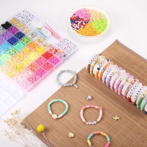 مجموعة صنع أساور خرز الطين من فونتوبيا، 40 لونًا من خرز طين البوليمر لصنع المجوهرات، طقم أساور الصداقة مكون من 5300+ قطعة من خرز هيشي مع سحر خرز الحروف الأبجدية، هدايا حرفية للفتيات من عمر 8 إلى 12 عامًا in Kuwait